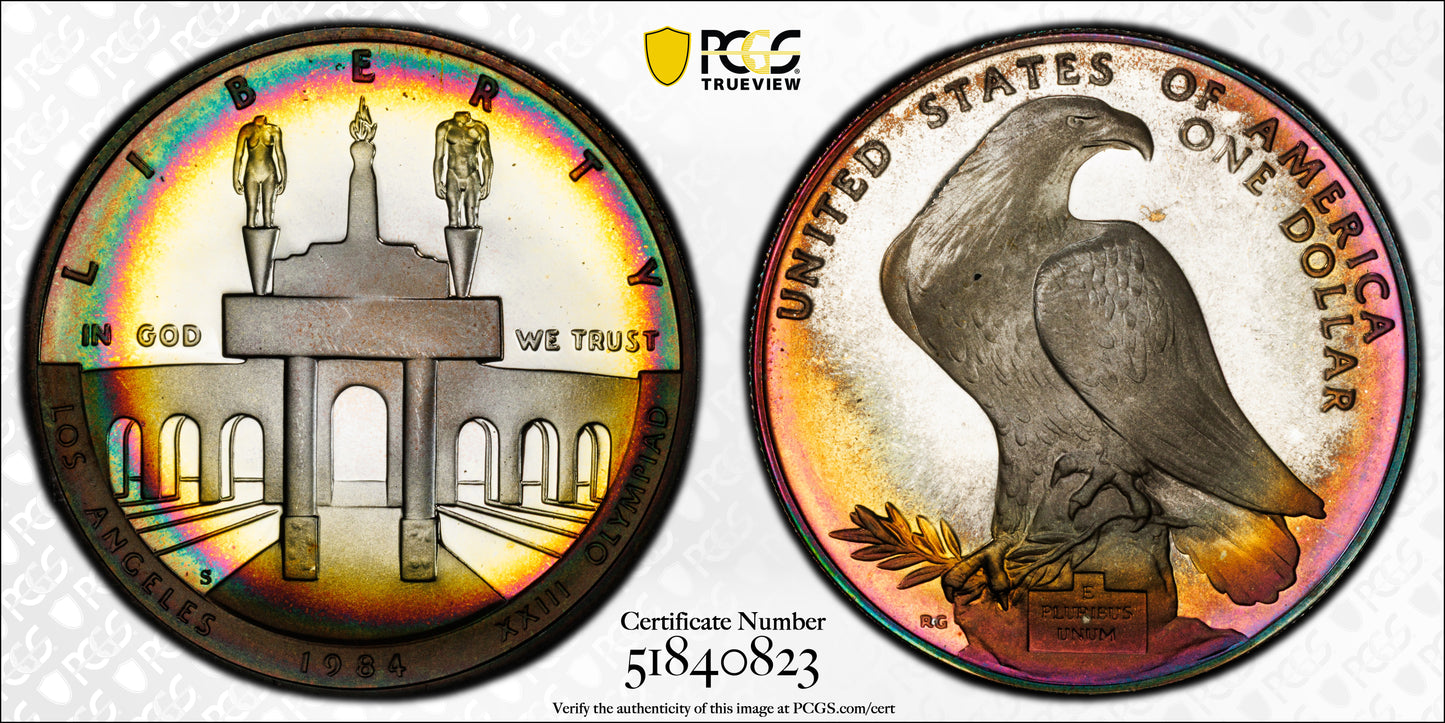 1984-S Proof Olympic Commemorative Silver Dollar $1 PCGS PR68DCAM Deep Cameo - TONED!