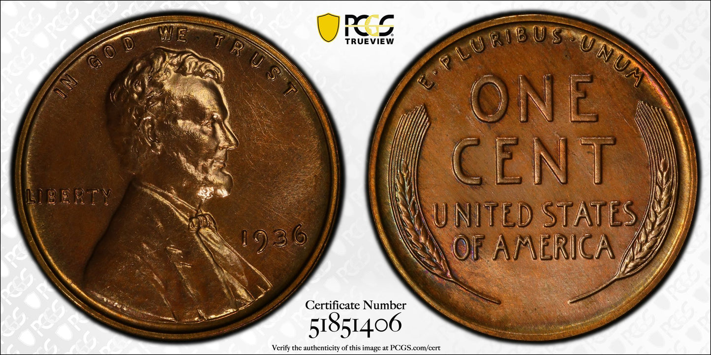 1936 Proof Lincoln Wheat Cent 1C PCGS PR65RB - Brilliant