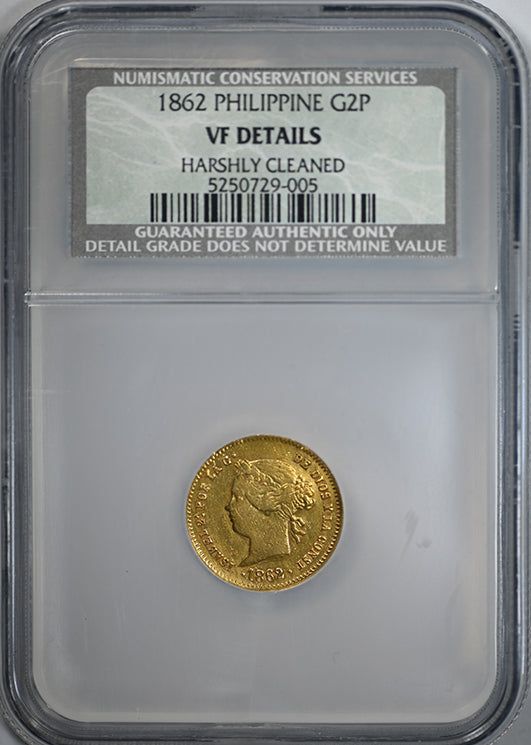 1862 Philippines Gold 2 Pesos G2P NGC NCS VF Details