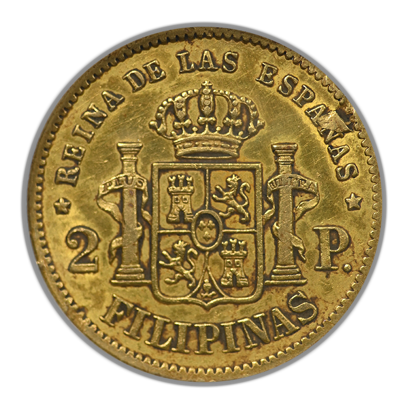 1861 Spanish Philippines Gold 2 Pesos G2P NGC NCS XF Details