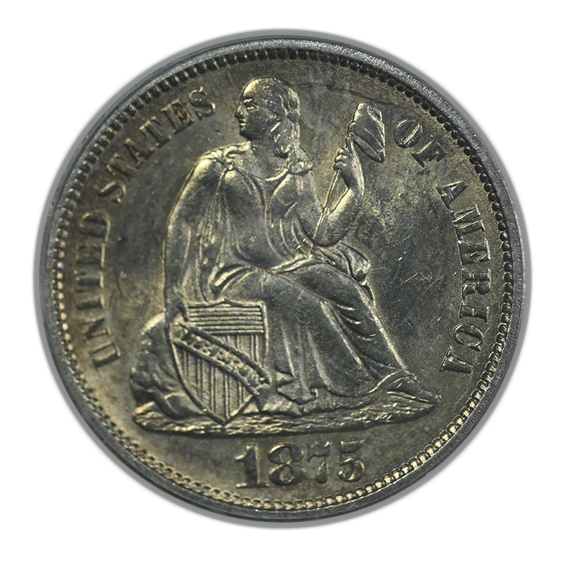 1875-S Liberty Seated Dime 10C PCGS MS62 OGH Obverse