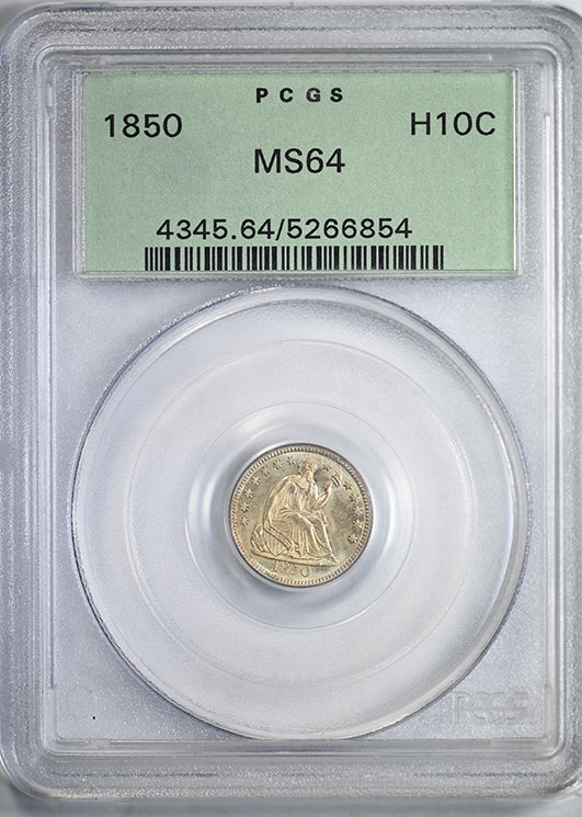 1850 Liberty Seated Half Dime H10C PCGS MS64 OGH Obverse Slab