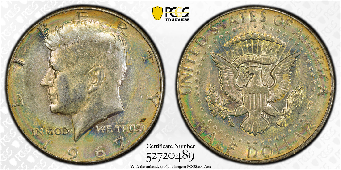 1967 Kennedy Half Dollar 50C PCGS AU50 - TONED!