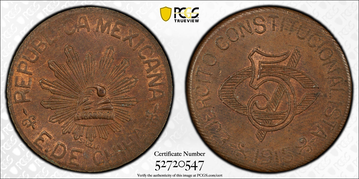1915 Mexico Chihuahua 5C Centavos PCGS MS64BN KM-613