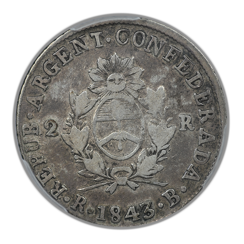 1843-RB Argentina La Rioja 2R Reales PCGS VF30 KM-15