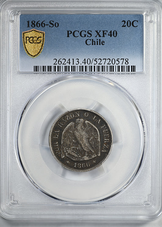 1866-So Chile 20C Centavos PCGS XF40