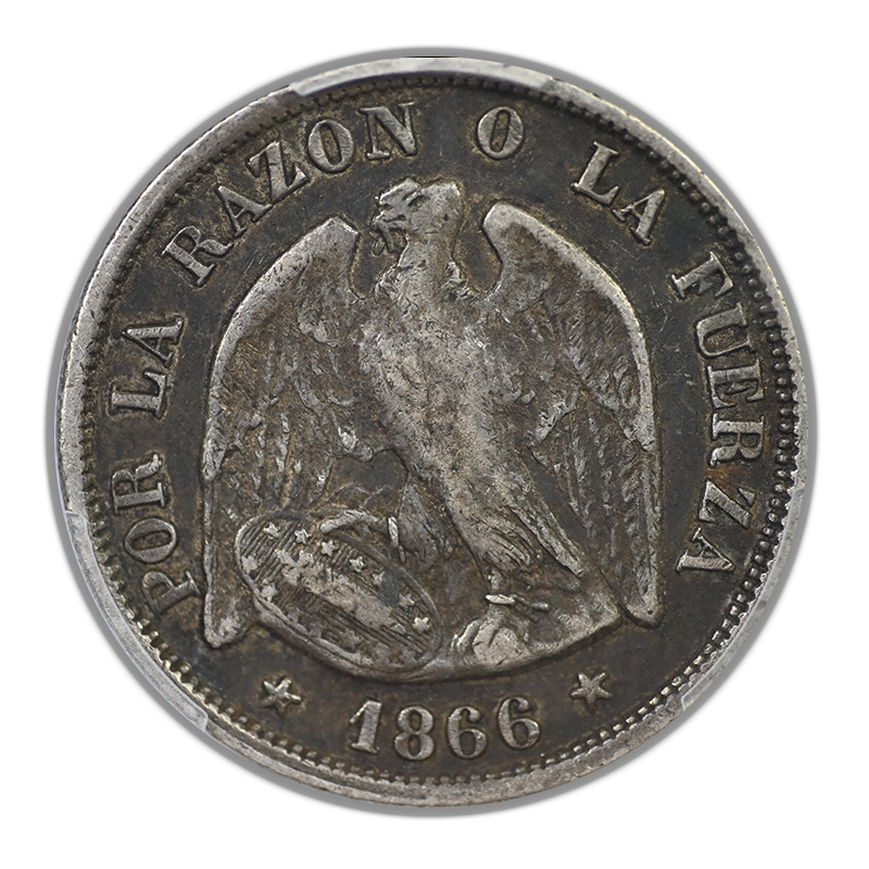 1866-So Chile 20C Centavos PCGS XF40