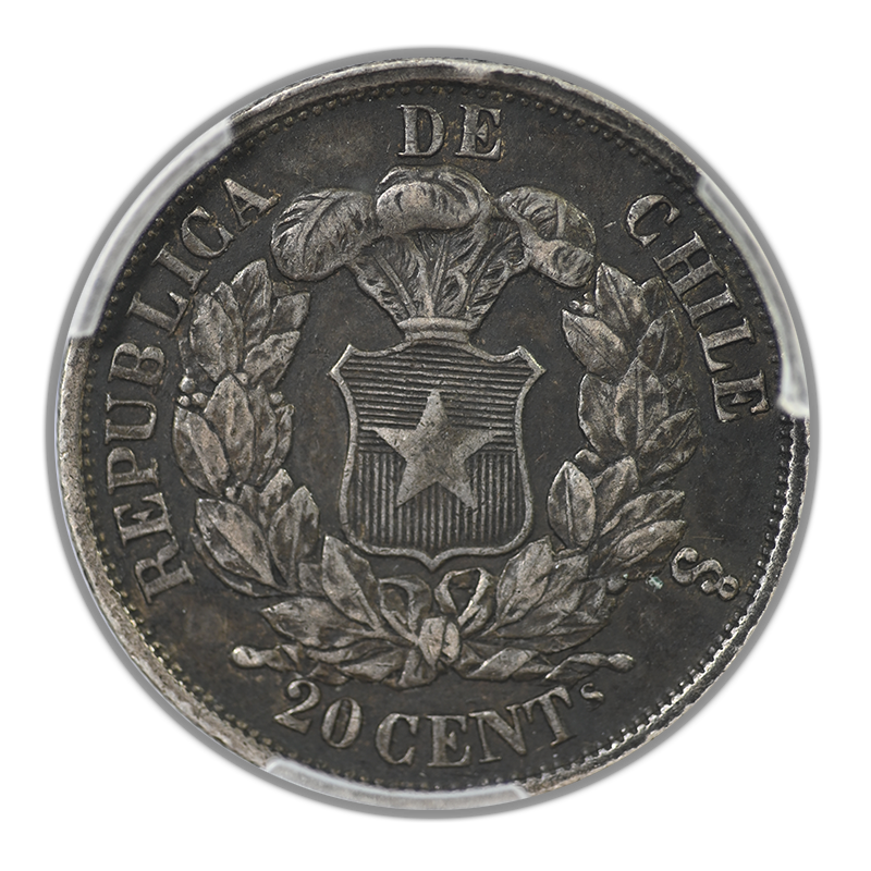 1866-So Chile 20C Centavos PCGS XF40