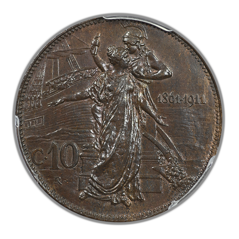 1911-R Italy 10C Centesimi PCGS MS63BN KM-51 50th Anniversary Kingdom