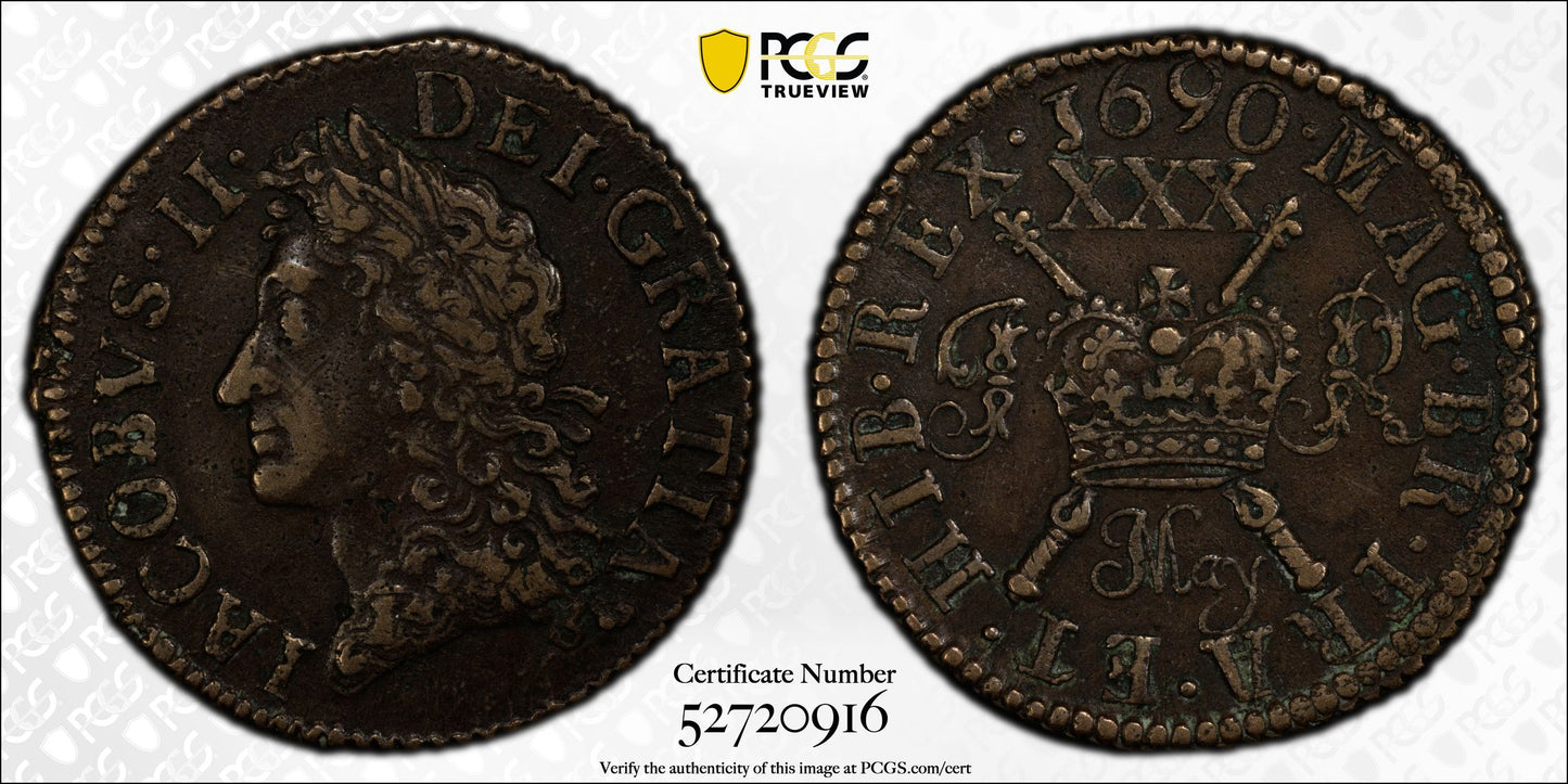 1690 May Ireland 1/2C Half Crown PCGS XF45 S-6580B G. Money