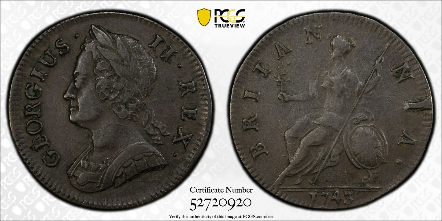 1743 Great Britain 1/2D Half Penny PCGS XF40 S-3718