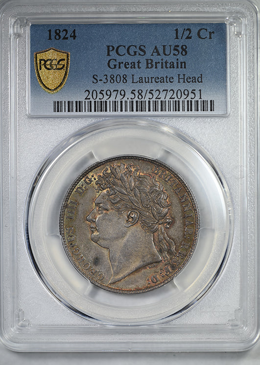 1824 Great Britain 1/2C Half Crown PCGS AU58 S-3808 Laureate Head - TONED!