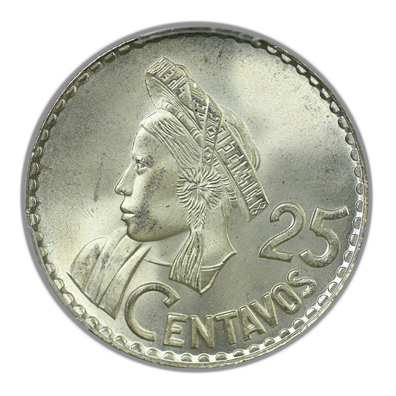 1964 Guatemala 25C Centavos PCGS MS66 KM-263 Ag