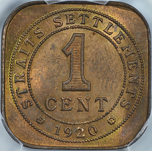 1920 Straits Settlements 1C Cent PCGS MS63RB - TONED!