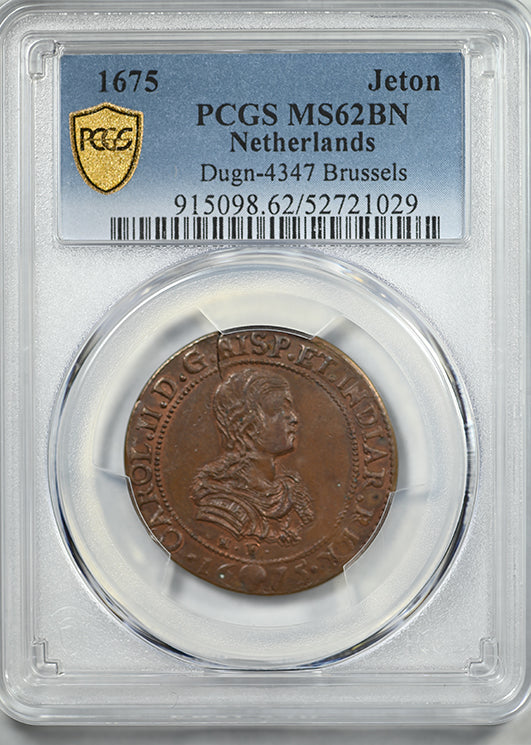 1675 Netherlands Jeton PCGS MS62BN Dugn-4347 Brussels - TOP POP!