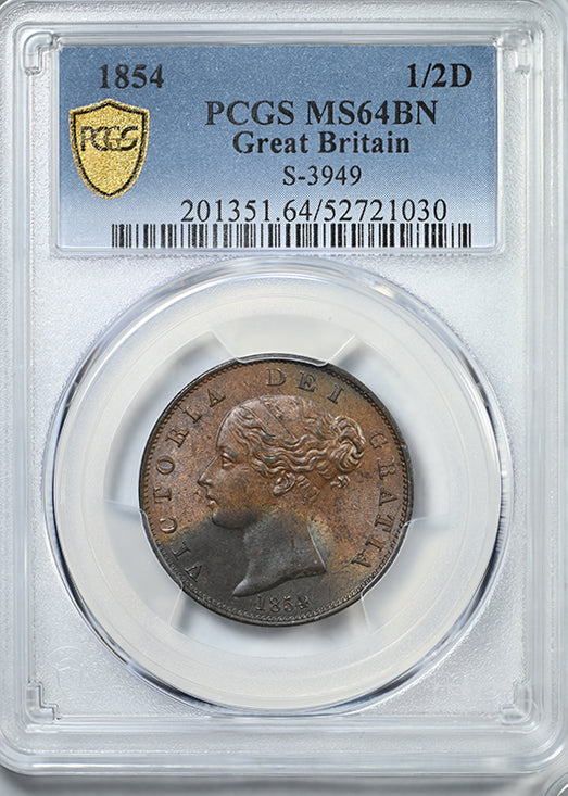 1854 Great Britain 1/2D Half Penny PCGS MS64BN S-3949