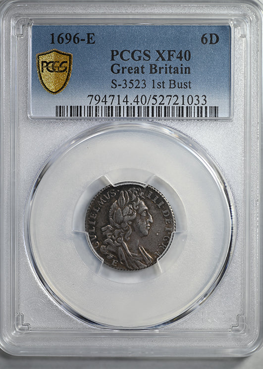 1696-E Great Britain 6D Pence Sixpence PCGS XF40 S-3523 1st Bust
