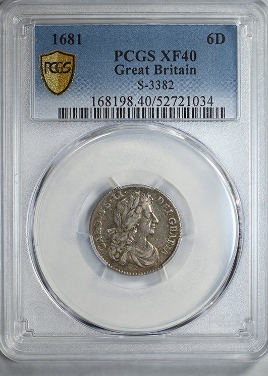 1681 Great Britain 6D Pence Sixpence PCGS XF40 S-3382 - TONED!