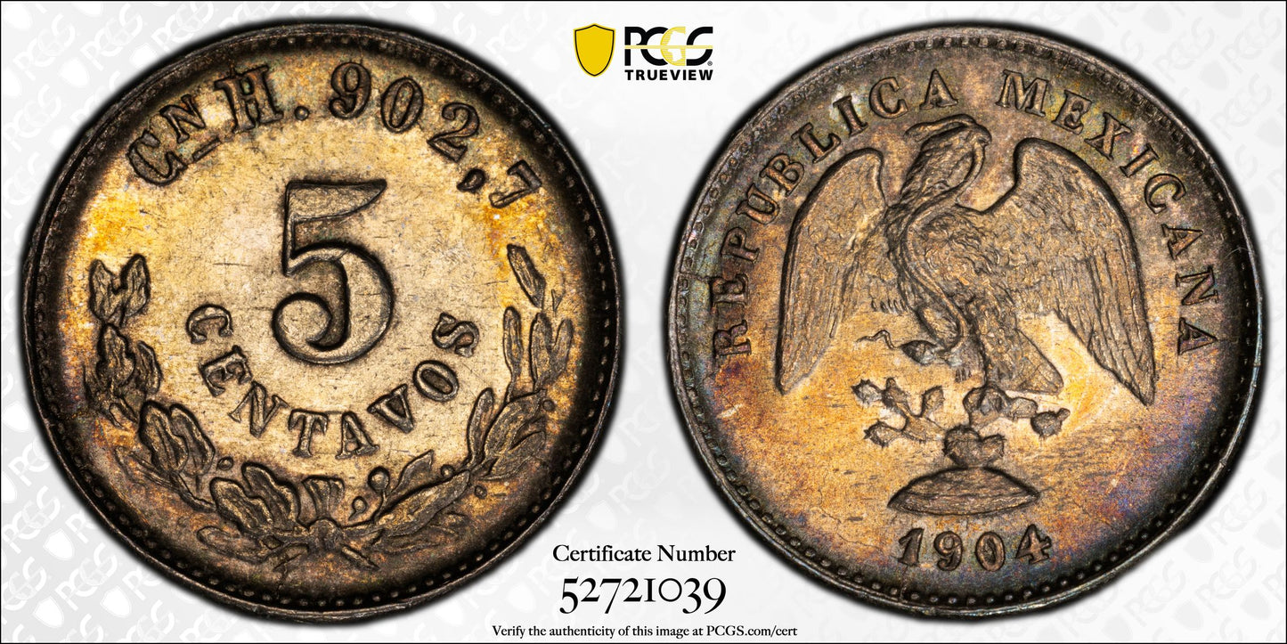 1904-Cn H Mexico 5C Centavos PCGS MS64