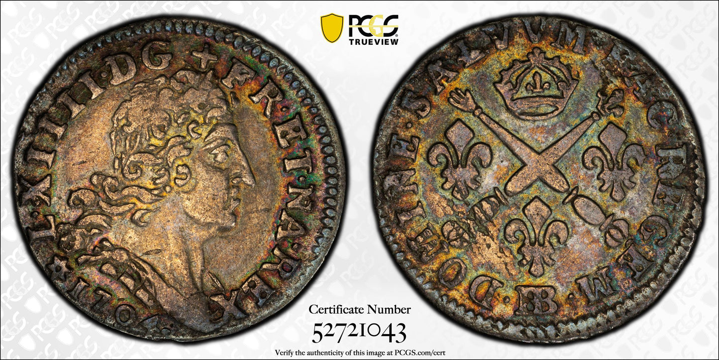 1704-BB France 5 Sols PCGS XF45 - TONED!