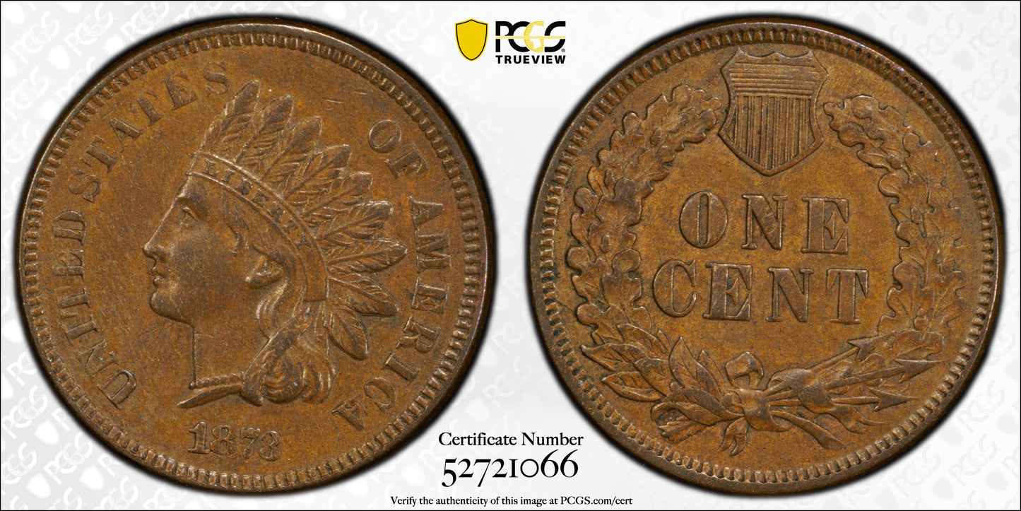 1873 Indian Head Cent 1C PCGS AU55 - Open 3