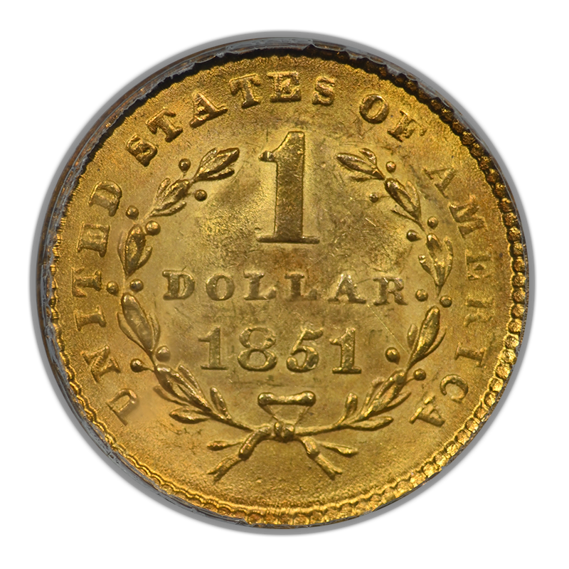 1851 Type 1 Liberty Head Gold Dollar G$1 PCGS MS63 OGH