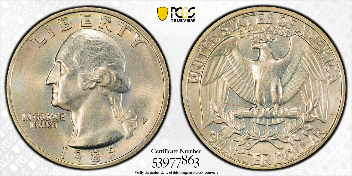 1985-P Washington Quarter 25C PCGS MS66 - TONED!