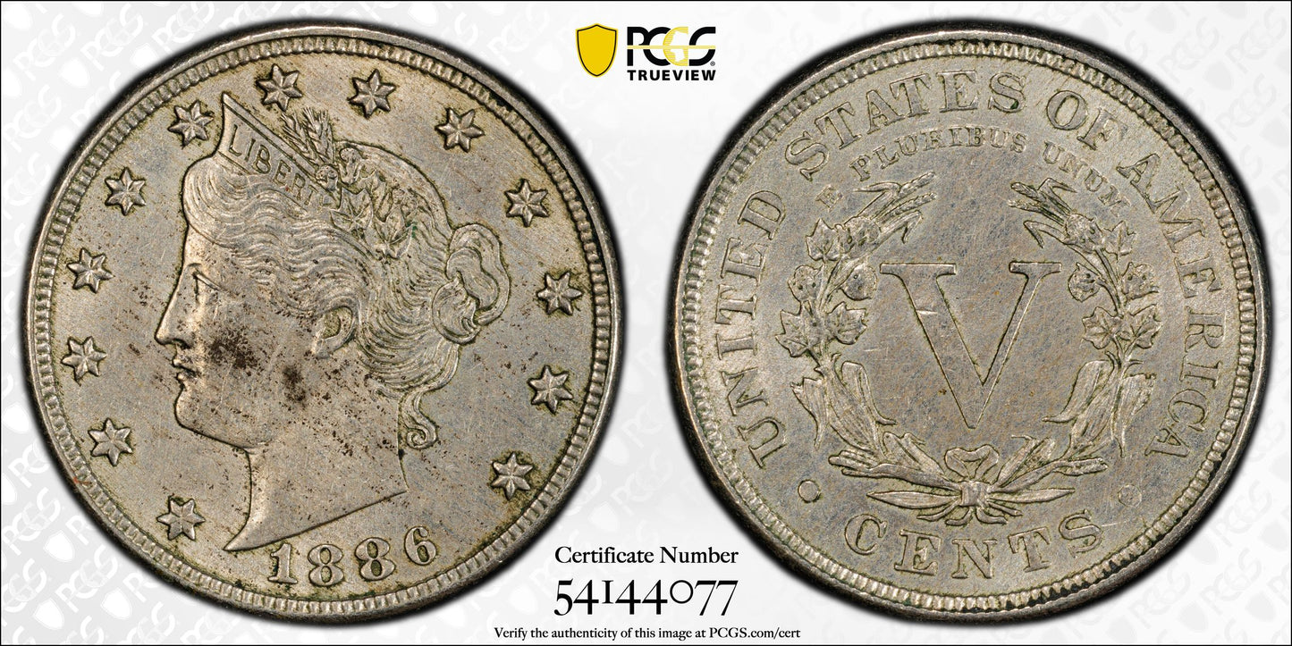 1886 Liberty V-Nickel 5C PCGS AU55