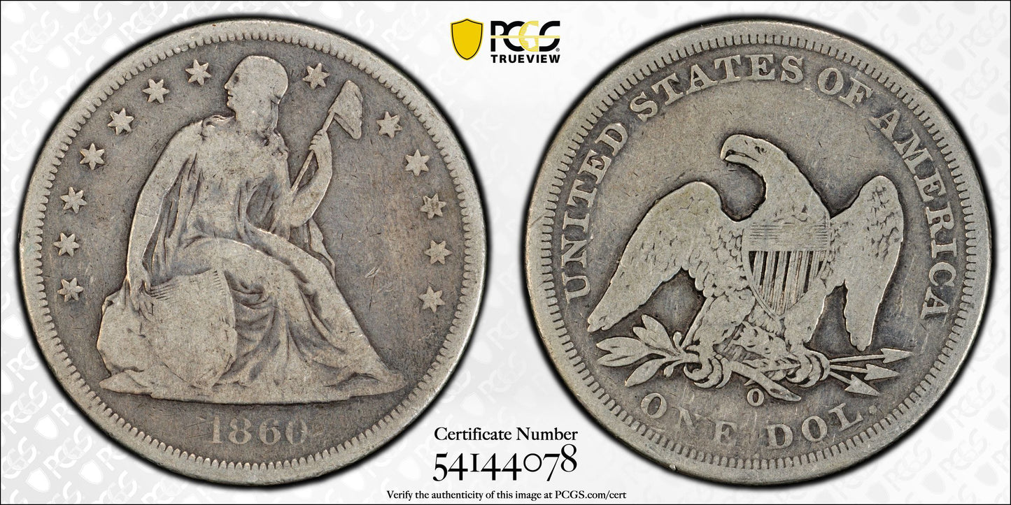 1860-O Liberty Seated Dollar $1 PCGS VG08