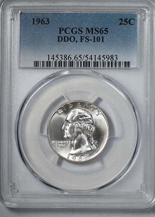 1963 Doubled Die Obverse Washington Quarter 25C PCGS MS65 DDO FS-101