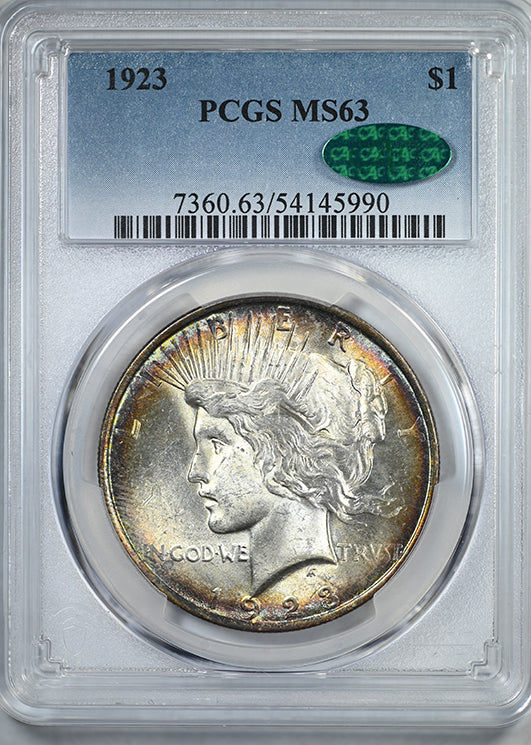 1923 Peace Dollar $1 PCGS MS63 CAC - TONED!