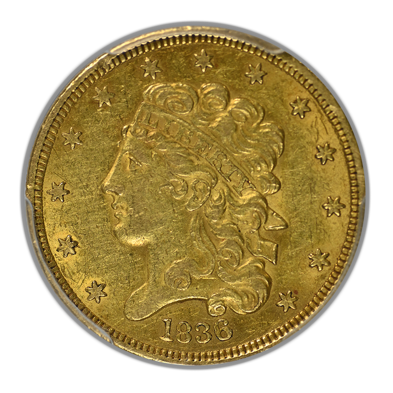 1836 Classic Head Gold Half Eagle $5 PCGS Genuine AU Detail