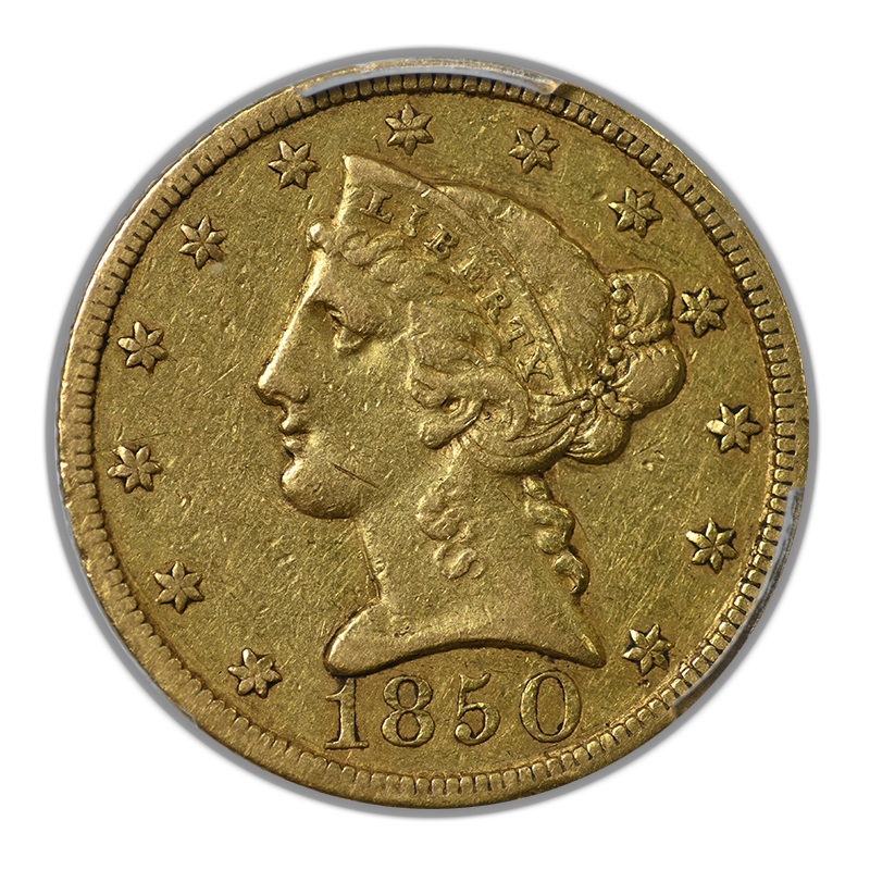 1850-C Liberty Head Gold Half Eagle $5 PCGS XF40 Weak C - CHARLOTTE GOLD!