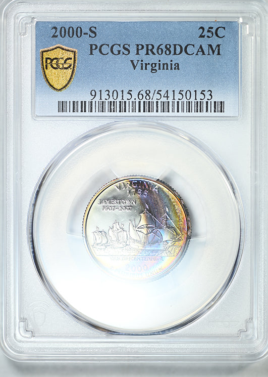 2000-S Proof Virginia Washington Quarter 25C PCGS PR68DCAM Deep Cameo - TONED!