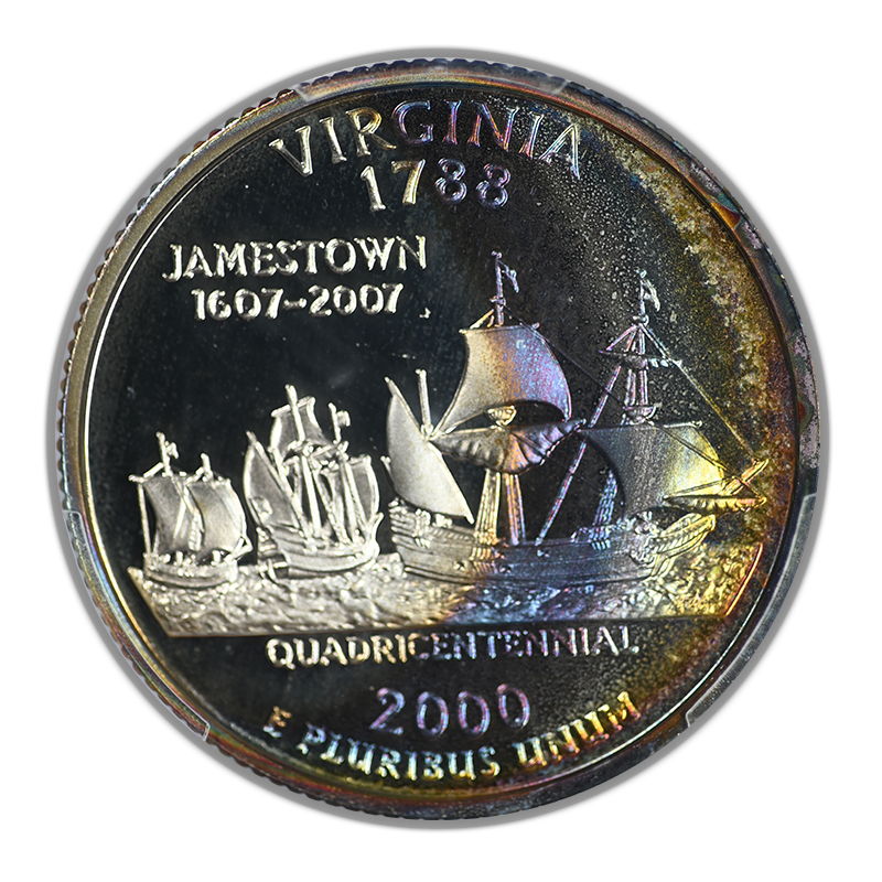 2000-S Proof Virginia Washington Quarter 25C PCGS PR68DCAM Deep Cameo - TONED!