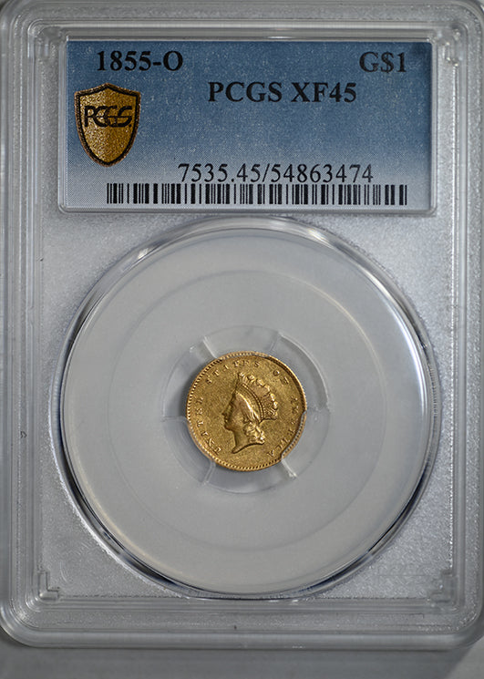 1855-O Type 2 Indian Princess Head Gold Dollar G$1 PCGS XF45