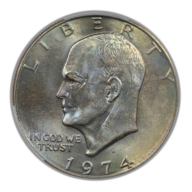 1974-D Clad Eisenhower Ike Dollar $1 PCGS MS65+ - TONED!