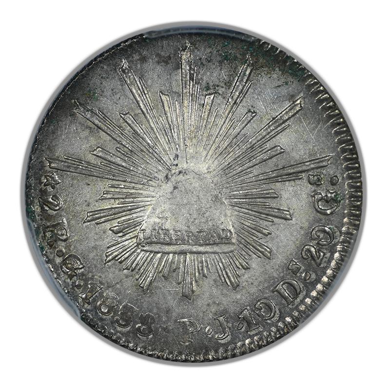 1838-Go PJ Mexico 2R Reales PCGS MS62