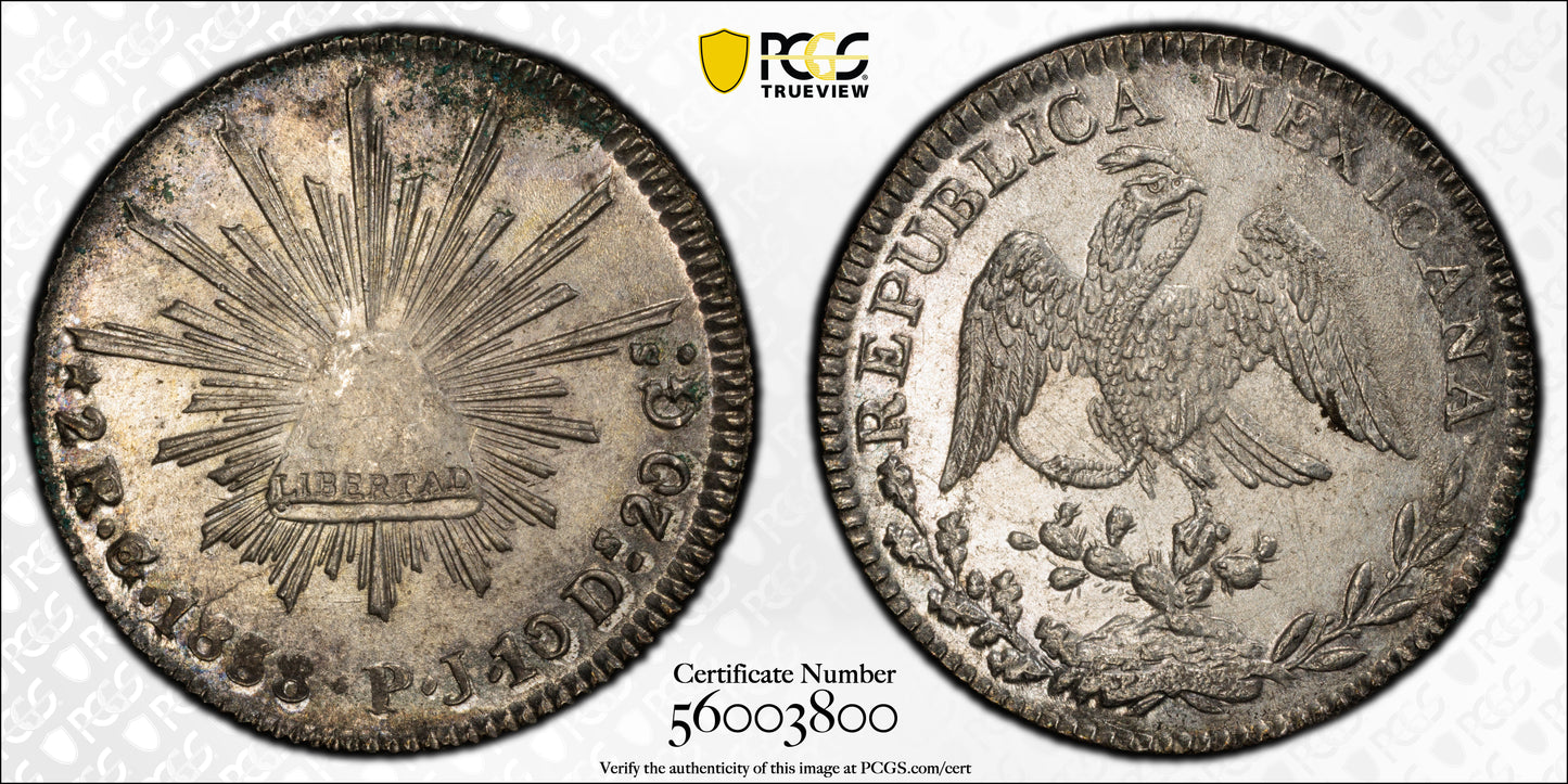 1838-Go PJ Mexico 2R Reales PCGS MS62
