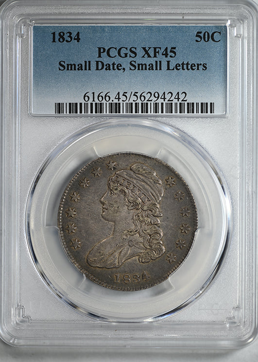 1834 Capped Bust Half Dollar 50C PCGS XF45 - Small Date, Small