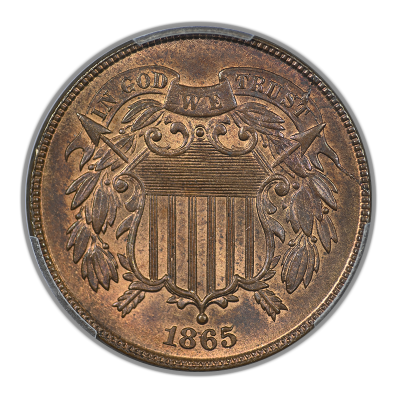 1865 Two Cent Piece 2C PCGS MS66RB CAC - Fancy 5