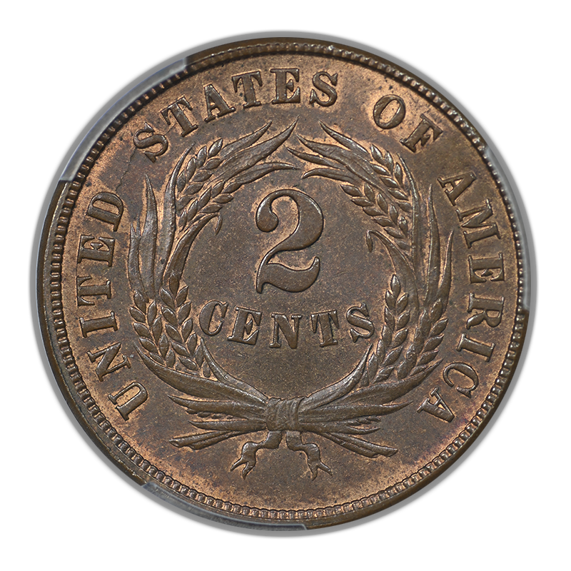 1865 Two Cent Piece 2C PCGS MS66RB CAC - Fancy 5