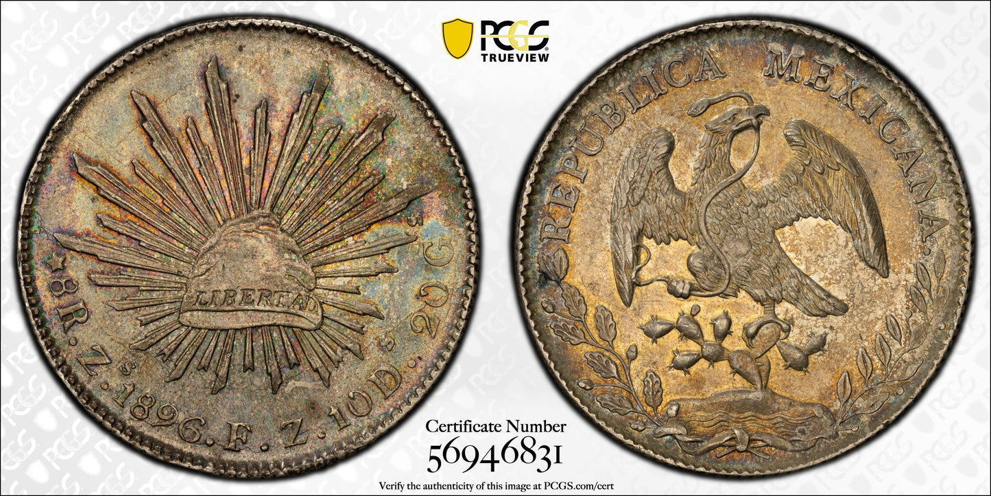 1896-Zs FZ Mexico 8R Reales PCGS MS62 Zs82 - TONED!