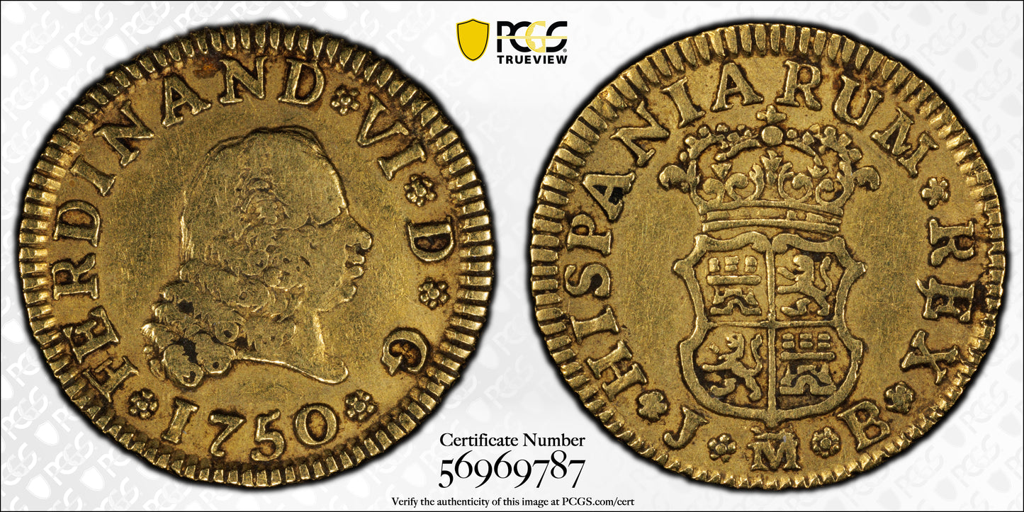 1750-M JB Spain Gold 1/2E Escudo PCGS VF30