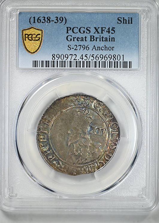 (1638-39) Great Britain Shilling PCGS XF45 S-2796 Anchor - TONED!