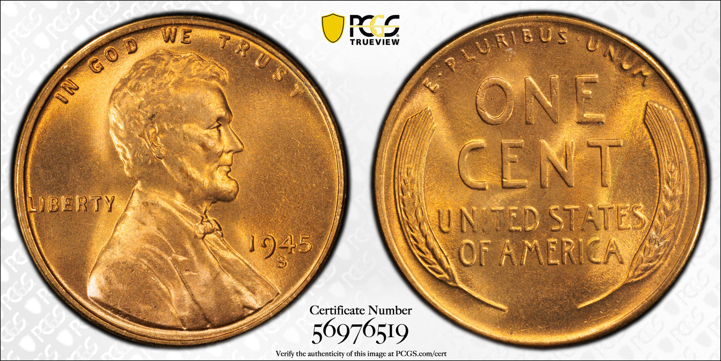1945-S Lincoln Wheat Cent 1C PCGS MS67RD