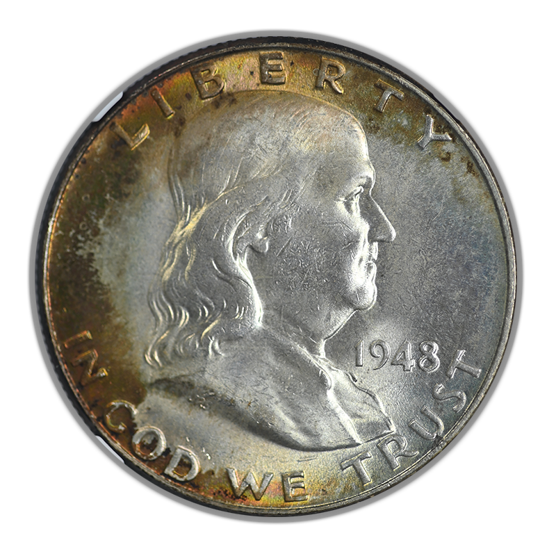 1948 Franklin Half Dollar 50C NGC MS66+ FBL CAC - TONED! Obverse