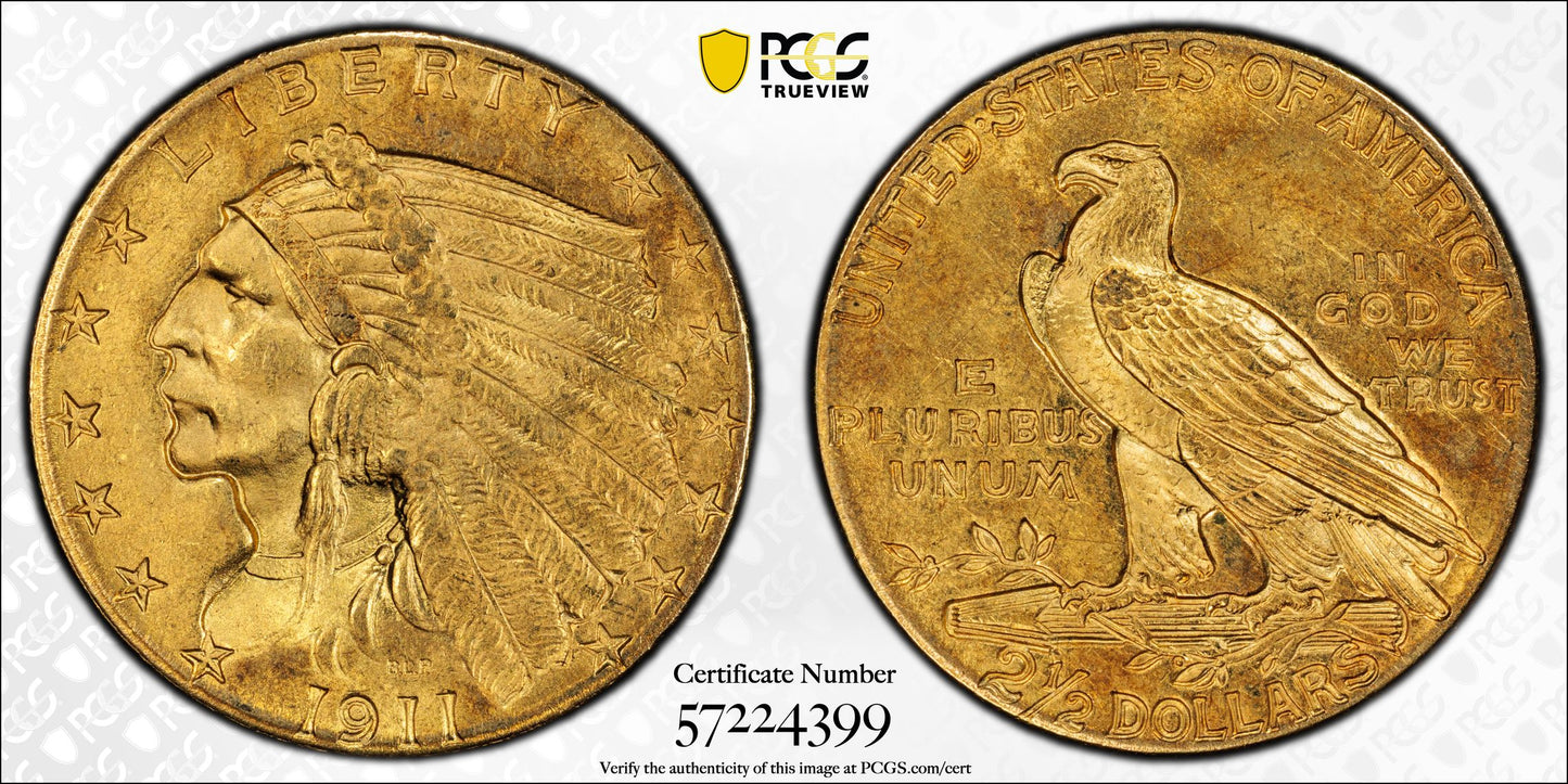 1911 Indian Head Gold Quarter Eagle $2.50 PCGS MS64