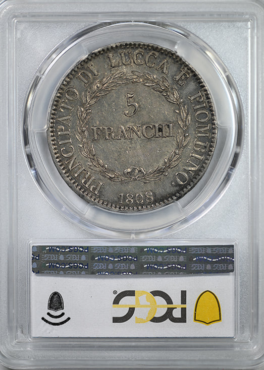 1808/7 Italy-Lucca 5Fr Franchi PCGS AU53 KM-24.3 Medium Busts