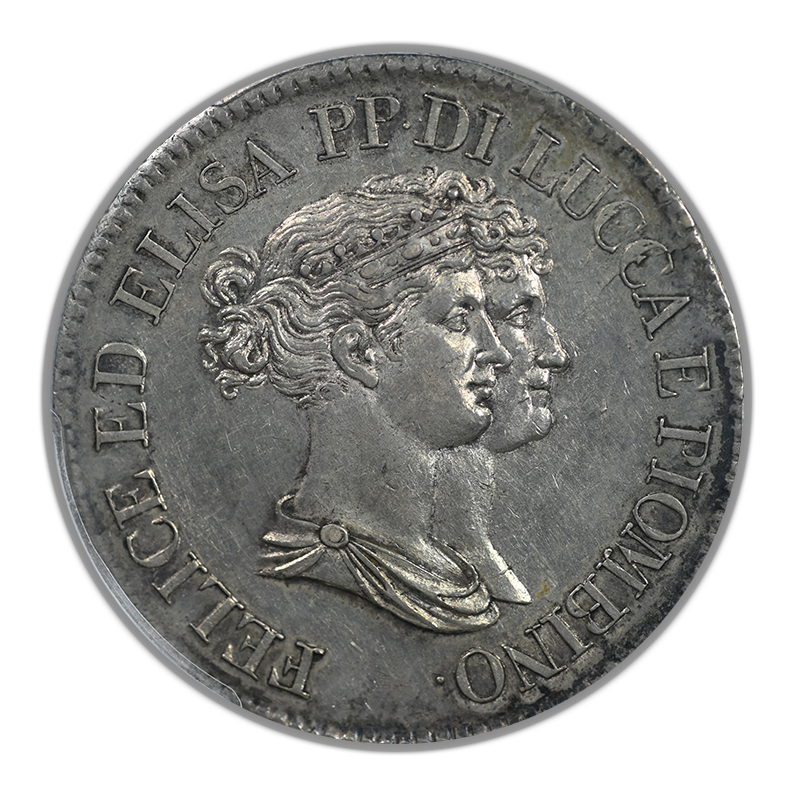 1808/7 Italy-Lucca 5Fr Franchi PCGS AU53 KM-24.3 Medium Busts